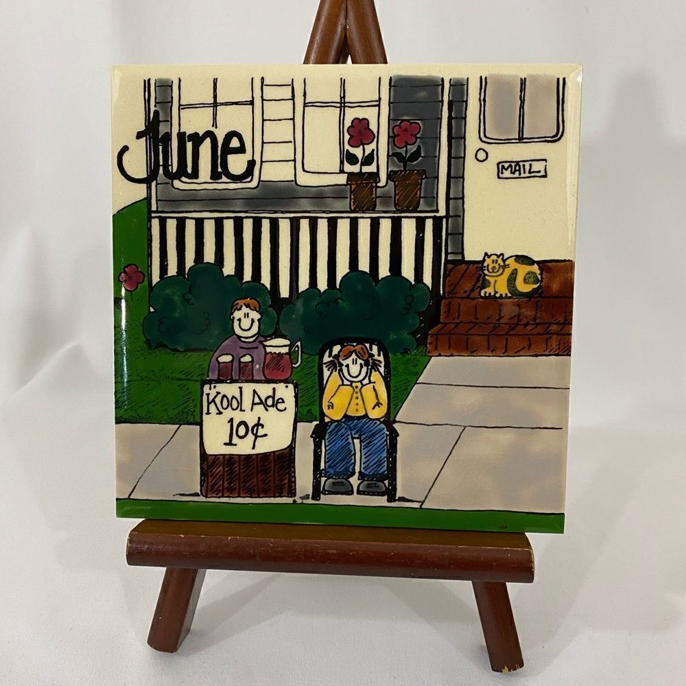Vintage Month June Nancy DeYoung H&R Johnson Ceramic Calendar Tile Trivet